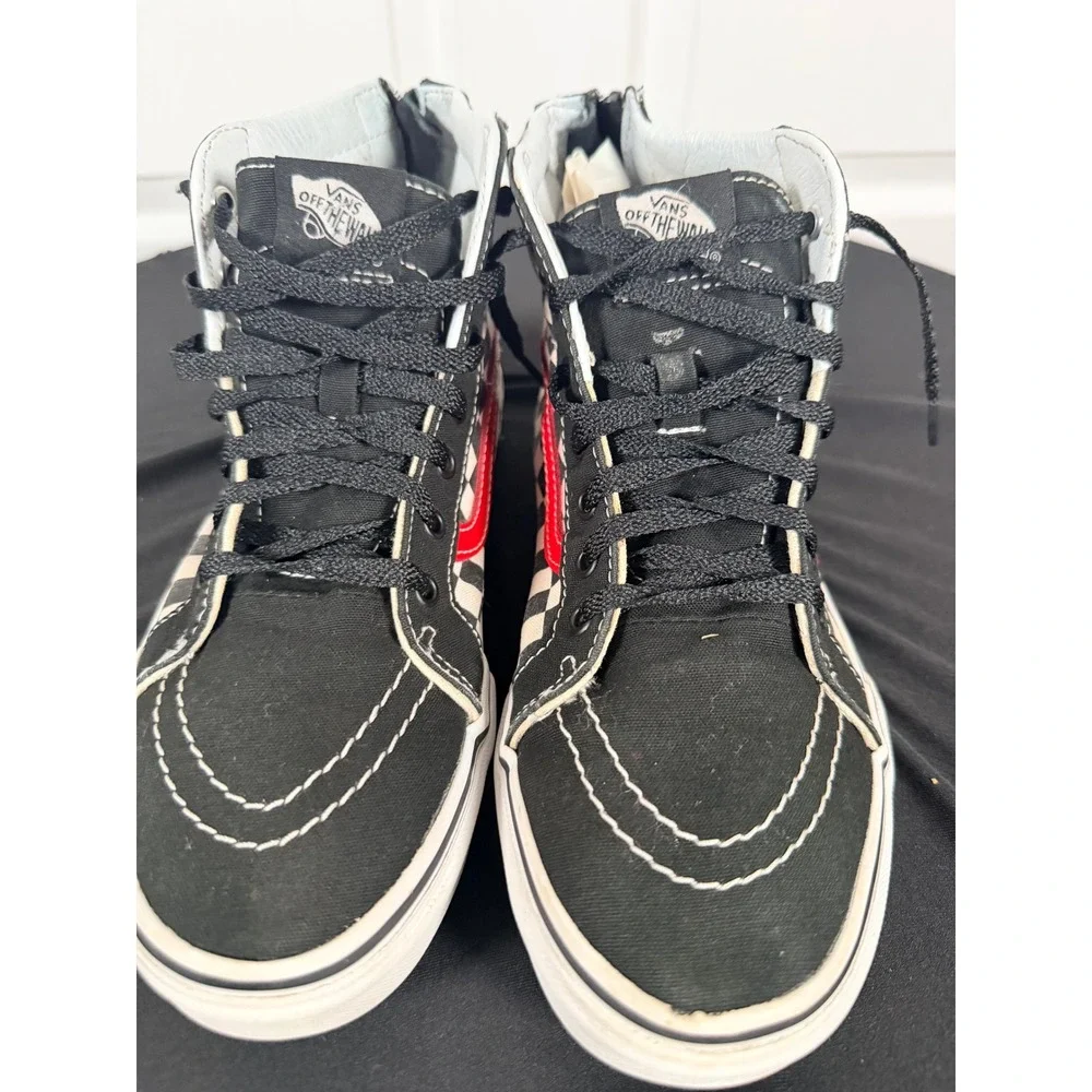 Vans Sk8-Hi Zip Kids 7.0 Checkerboard Black Red High Top Skate Shoes 721356